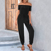 Einfarbiger schulterfreier Jumpsuit